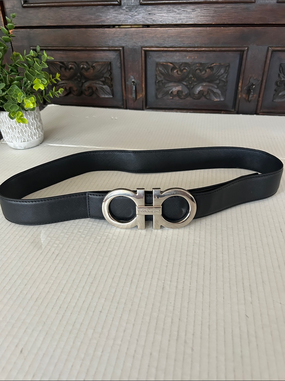Black Belt with Silver Double Gancini Buckley